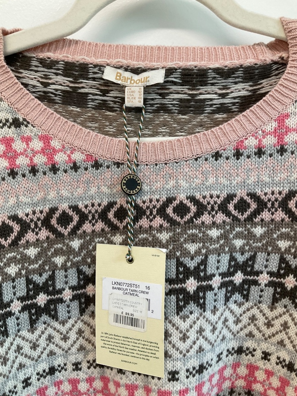 NWT Barbour Tarn Crew Fair Isle Knit Merino Wool Cashmere Blend Sweater Us 12 - Picture 6 of 8
